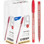 Bolígrafo Lapicero Deli Every Ball Point Pen 1.0 mm Rojo, 50 Unidades